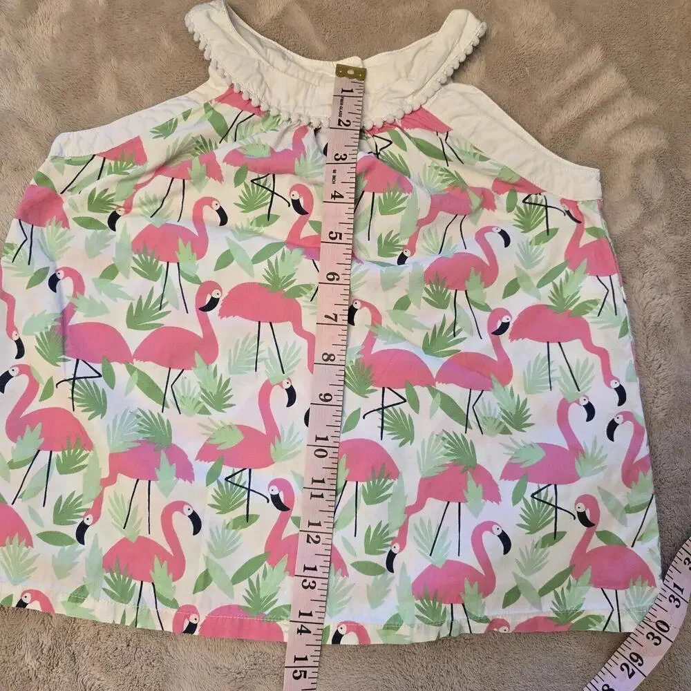 Gymboree Girls White Pink Green Flamingo Printed Blouse Shirt Top Size 6